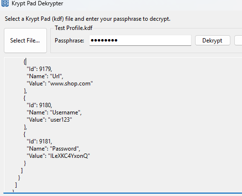 Select file and enter passphrase